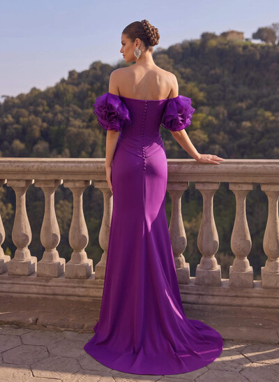 Off-The-Shoulder Sleeveless Elastic Satin Evening Dresses With Split Front