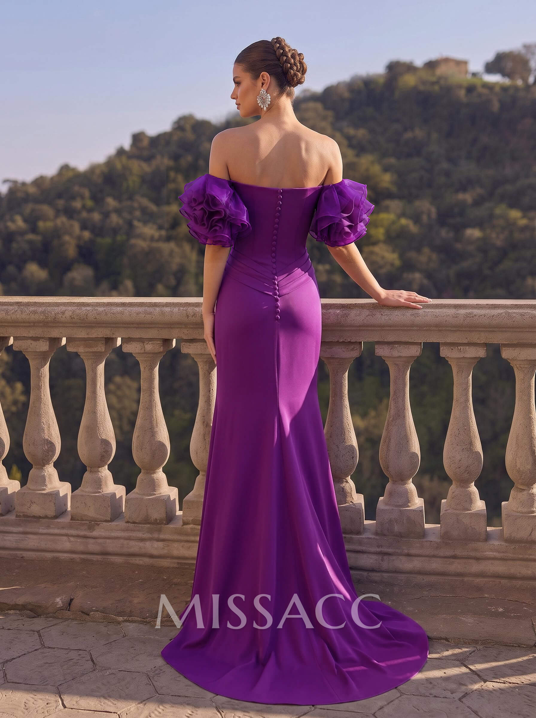 Off-The-Shoulder Sleeveless Elastic Satin Evening Dresses With Split Front