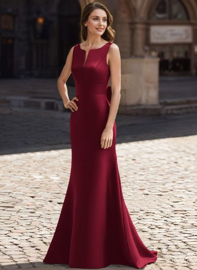 Trumpet/Mermaid Sleeveless Sweep Train Satin Evening Dresses With Bow(s)