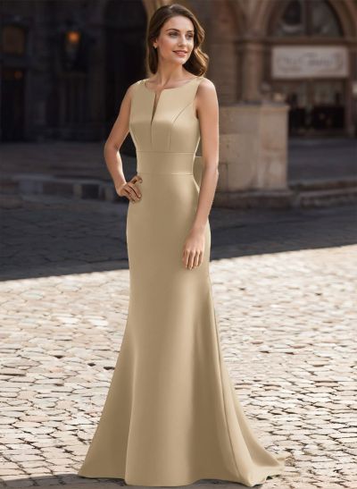 Trumpet/Mermaid Sleeveless Sweep Train Satin Evening Dresses With Bow(s)