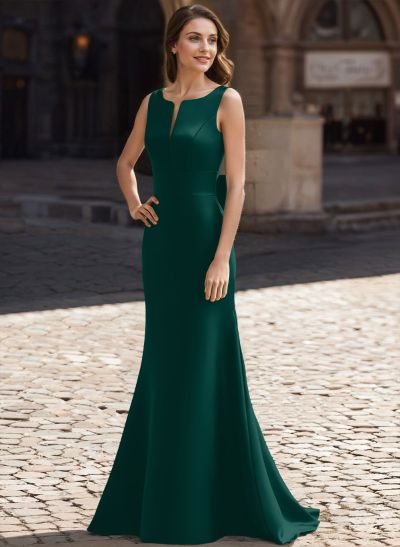 Trumpet/Mermaid Sleeveless Sweep Train Satin Evening Dresses With Bow(s)