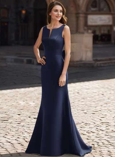 Trumpet/Mermaid Sleeveless Sweep Train Satin Evening Dresses With Bow(s)