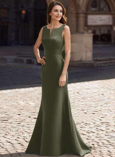 Trumpet/Mermaid Sleeveless Sweep Train Satin Evening Dresses With Bow(s)