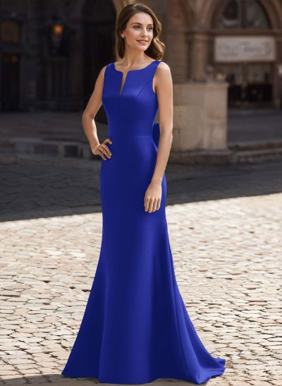 Trumpet/Mermaid Sleeveless Sweep Train Satin Evening Dresses With Bow(s)