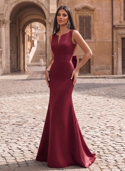 Trumpet/Mermaid Sleeveless Sweep Train Satin Evening Dresses With Bow(s)
