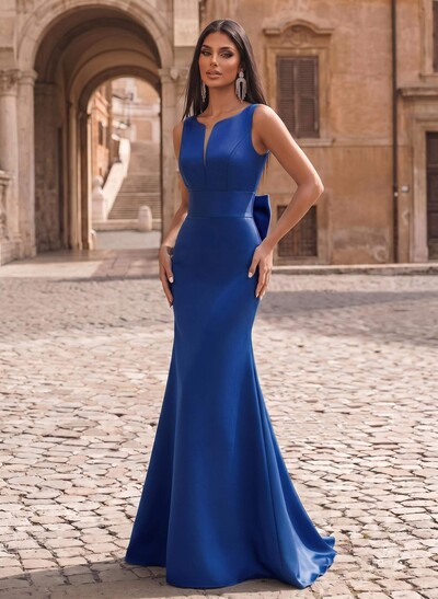 Trumpet/Mermaid Sleeveless Sweep Train Satin Evening Dresses With Bow(s)