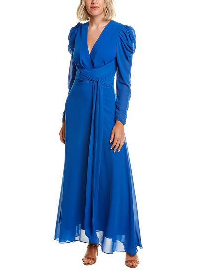 A-Line V-Neck Long Sleeves Ankle-Length Chiffon Evening Dresses