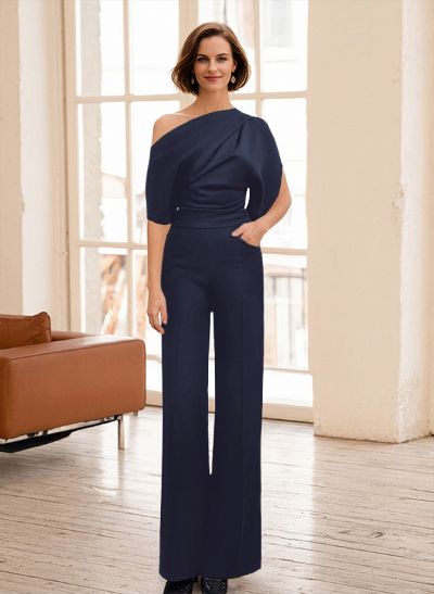 Jumpsuit/Pantsuit Asymmetrical Neck Sleeveless Floor-Length Evening Dresses