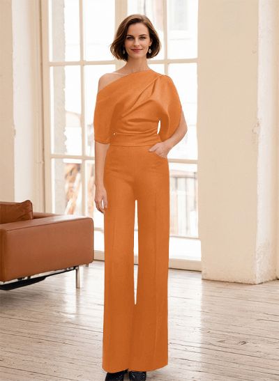 Jumpsuit/Pantsuit Asymmetrical Neck Sleeveless Floor-Length Evening Dresses