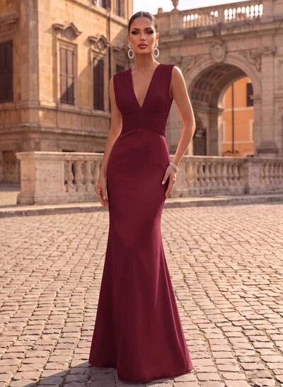 Plunge Trumpet/Mermaid Pleated Evening Dresses