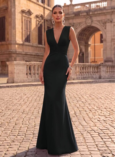 Plunge Trumpet/Mermaid Pleated Evening Dresses