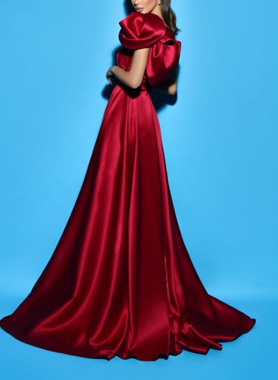 A-Line One-Shoulder Sleeveless Satin Evening Dresses With Split Front