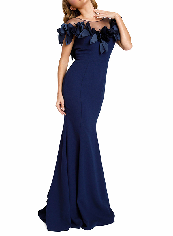 Trumpet/Mermaid Illusion Neck Short Sleeves Elastic Satin Evening Dresses