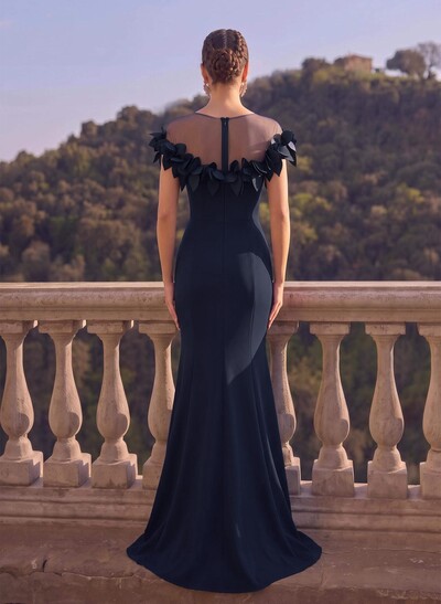 Trumpet/Mermaid Illusion Neck Short Sleeves Elastic Satin Evening Dresses