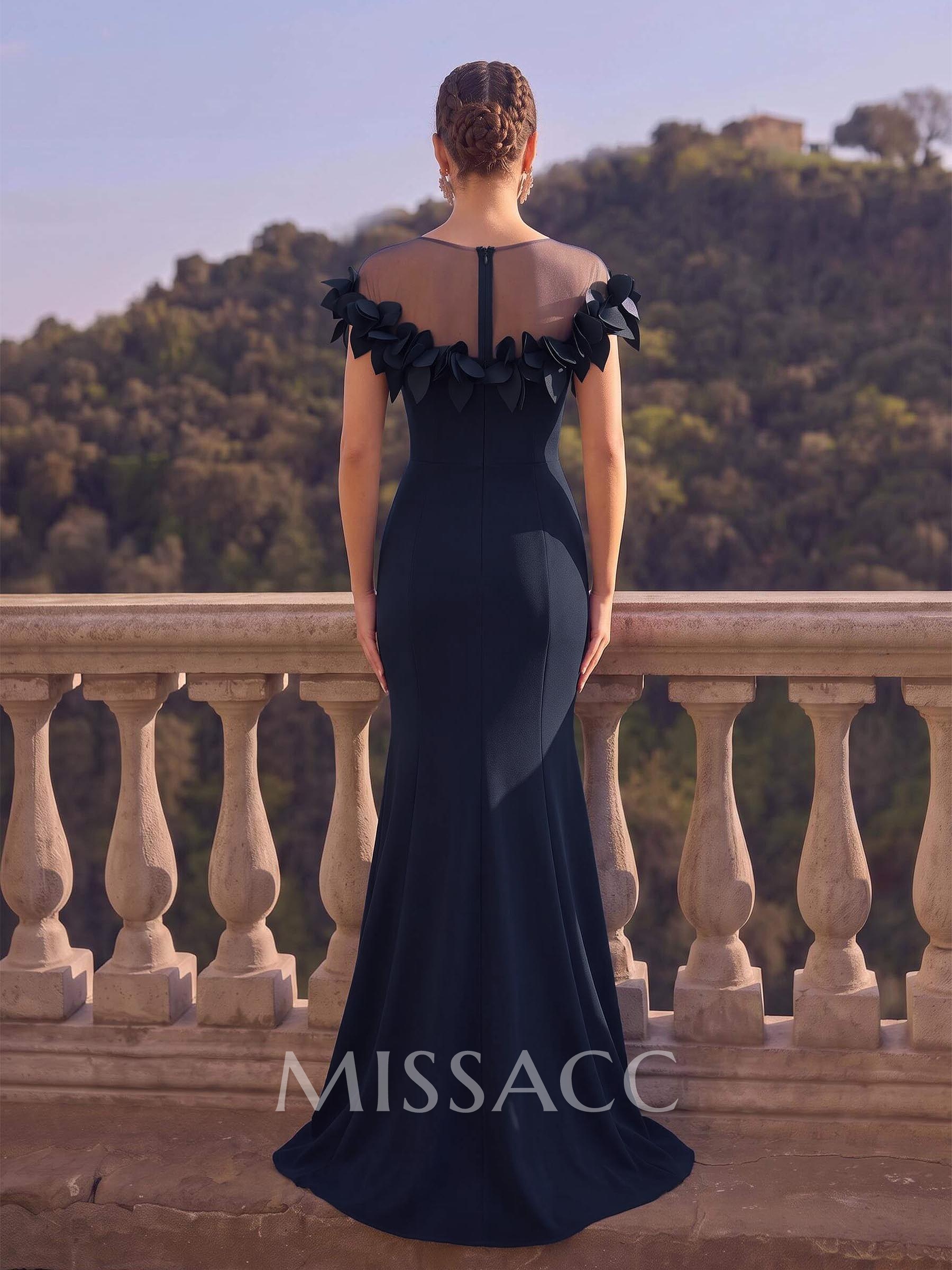 Trumpet/Mermaid Illusion Neck Short Sleeves Elastic Satin Evening Dresses