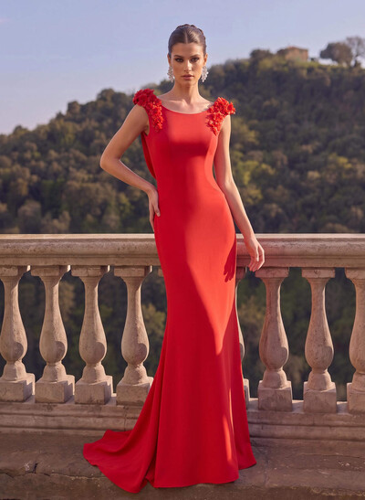 Trumpet/Mermaid Scoop Neck Elastic Satin Evening Dresses With Flower(s)