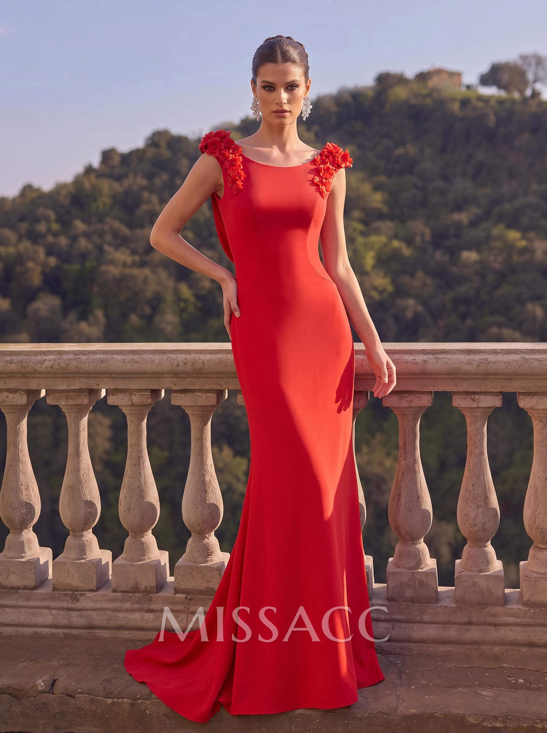 Trumpet/Mermaid Scoop Neck Elastic Satin Evening Dresses With Flower(s)