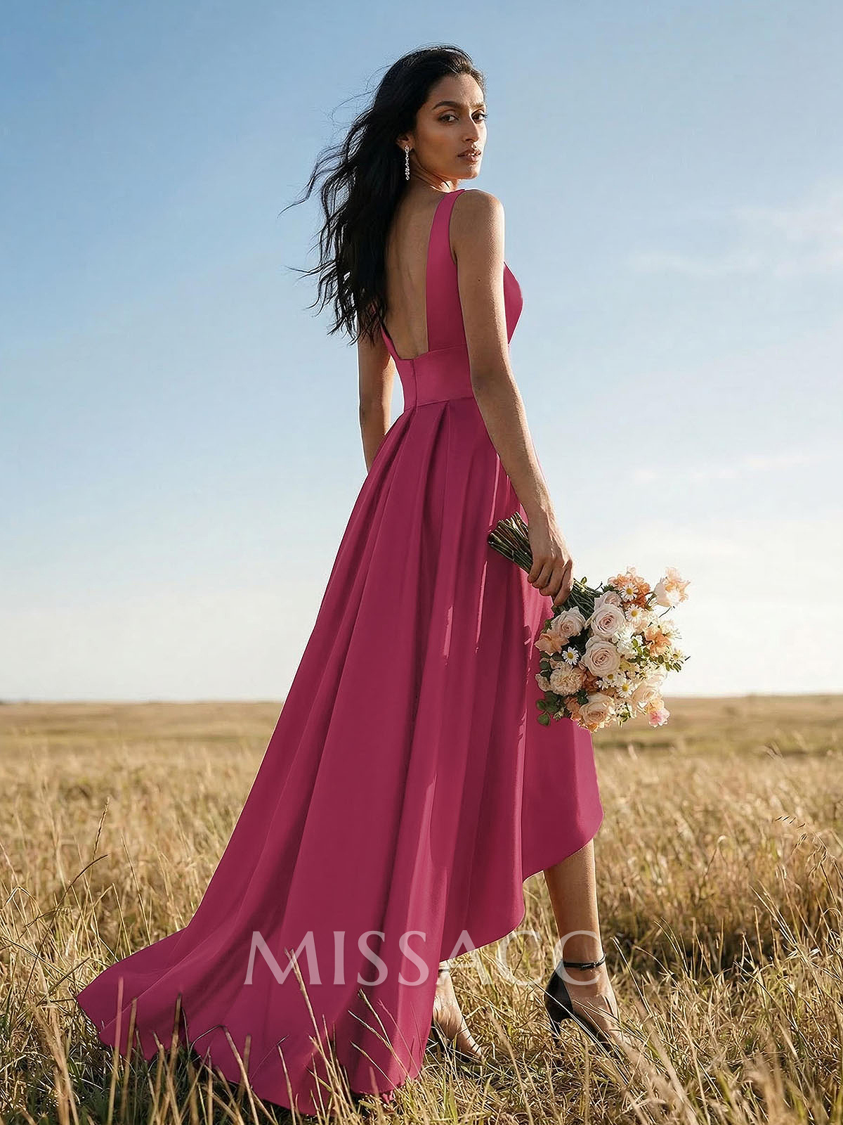 A-Line V-Neck Sleeveless Asymmetrical Satin Evening Dresses A-Line V-Neck Sleeveless Asymmetrical Satin Evening Dresses
