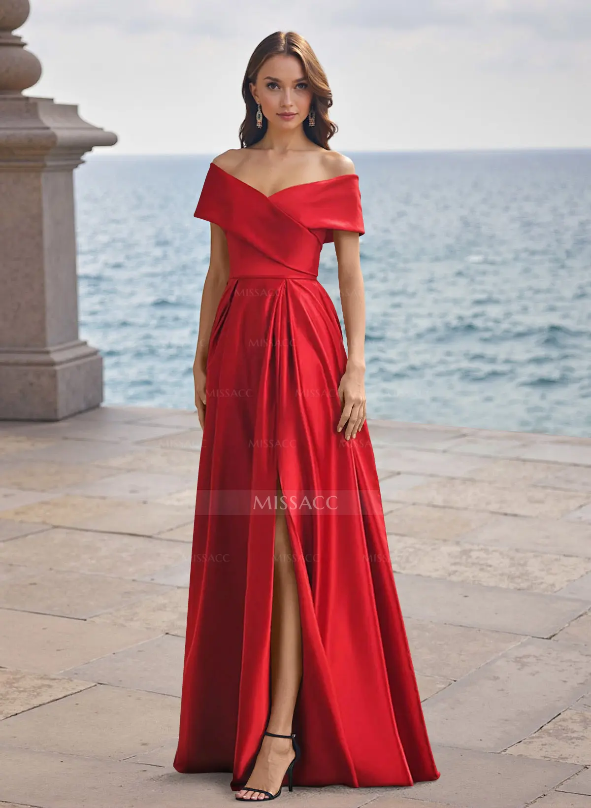 A-line Off The Shoulder Evening Dress With Split Gala Dress Y5242