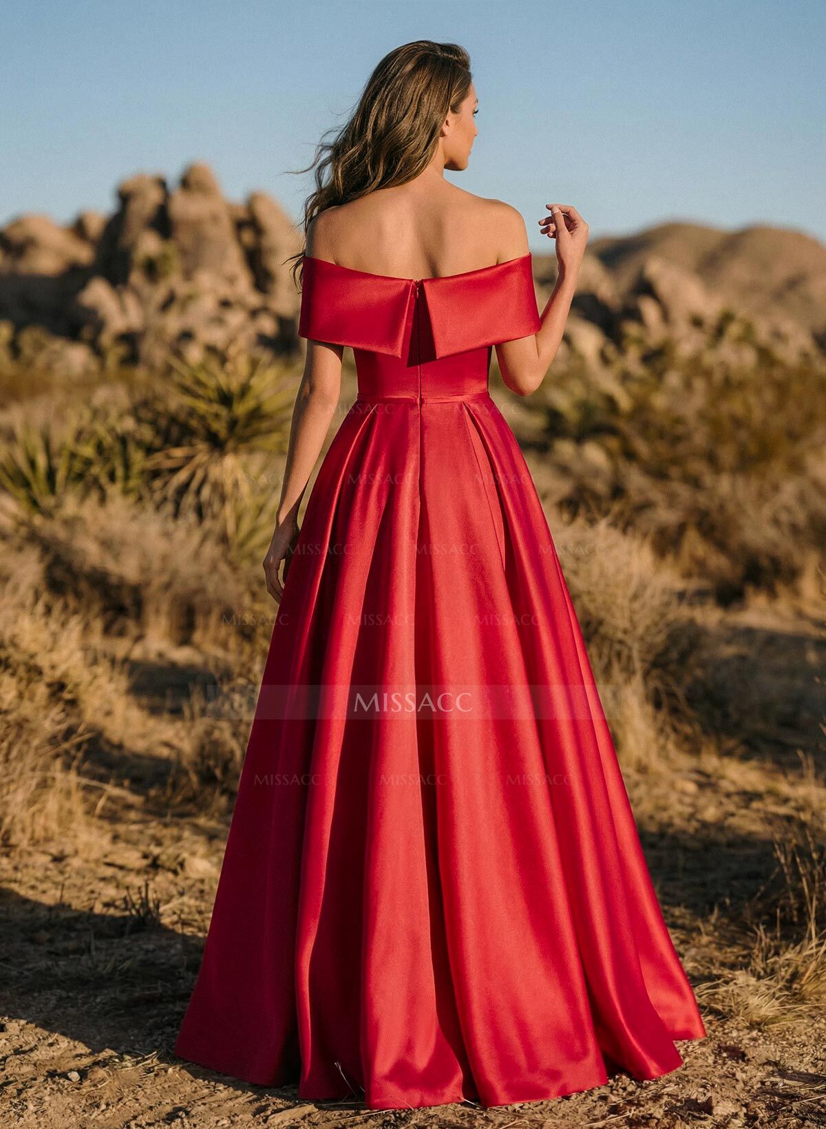 A-Line Off-The-Shoulder Sleeveless Satin Evening Dresses With Split Front