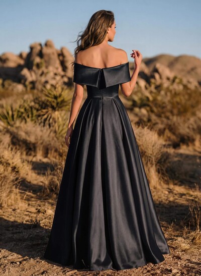 A-Line Off-The-Shoulder Sleeveless Satin Evening Dresses With Split Front