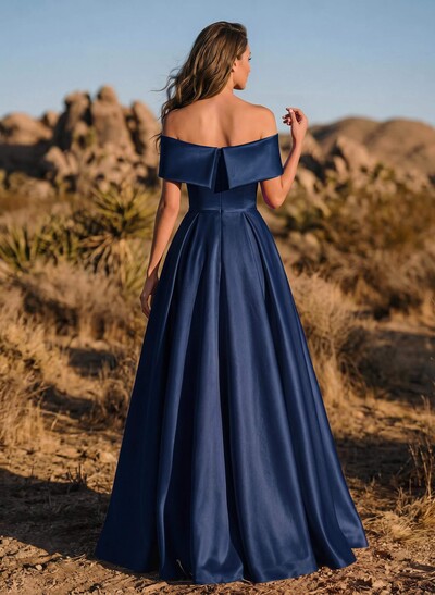 A-Line Off-The-Shoulder Sleeveless Satin Evening Dresses With Split Front