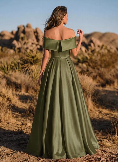 A-Line Off-The-Shoulder Sleeveless Satin Evening Dresses With Split Front