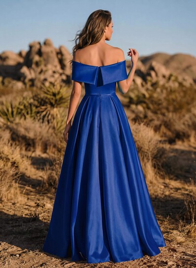 A-Line Off-The-Shoulder Sleeveless Satin Evening Dresses With Split Front
