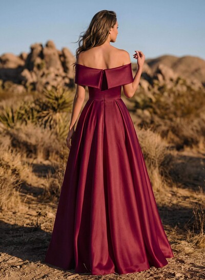 A-Line Off-The-Shoulder Sleeveless Satin Evening Dresses With Split Front