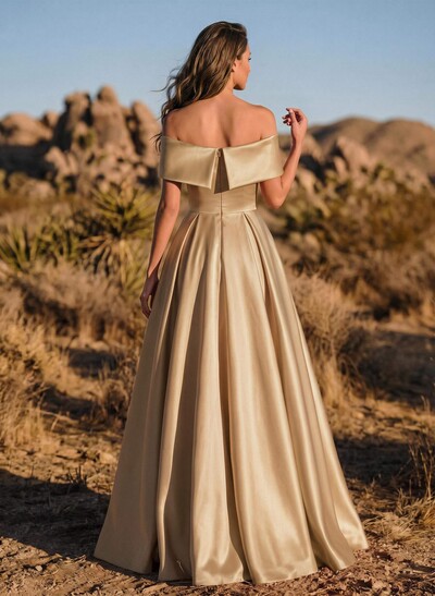 A-Line Off-The-Shoulder Sleeveless Satin Evening Dresses With Split Front
