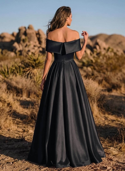 A-Line Off-The-Shoulder Sleeveless Satin Evening Dresses With Split Front