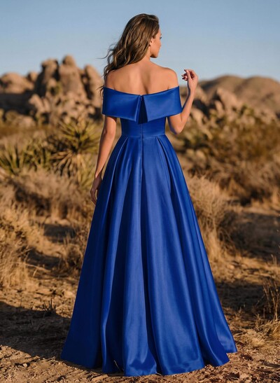 A-Line Off-The-Shoulder Sleeveless Satin Evening Dresses With Split Front