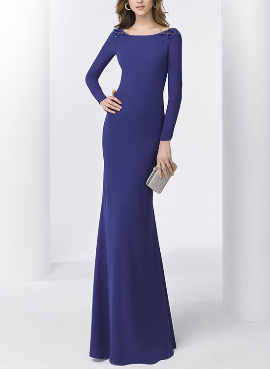 Cowl Back Beading Long Sleeves Evening Dresses With Trumpet/Mermaid