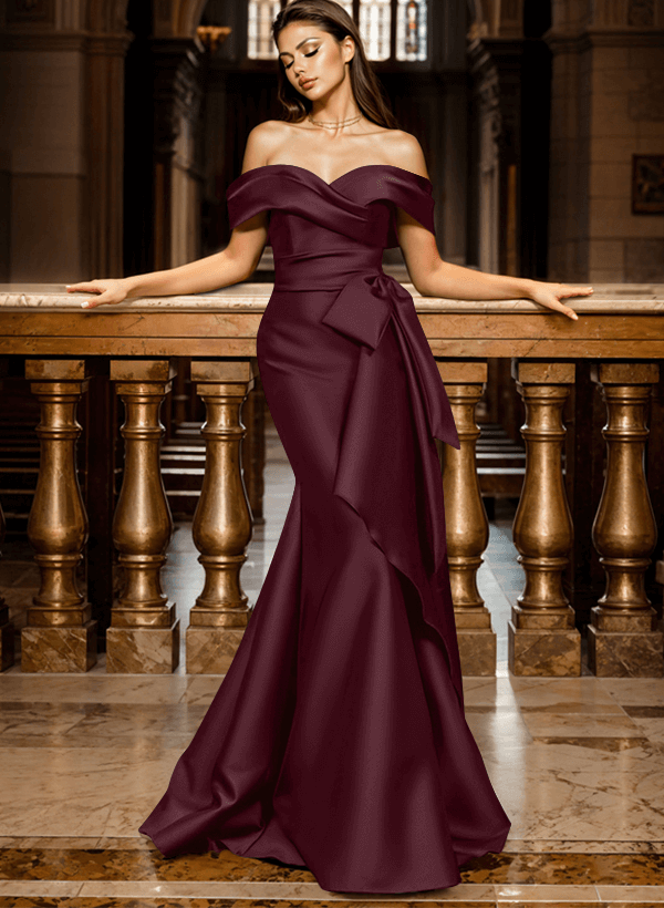 Mermaid Off-The-Shoulder Sleeveless Sweep Train Satin Evening Dresses