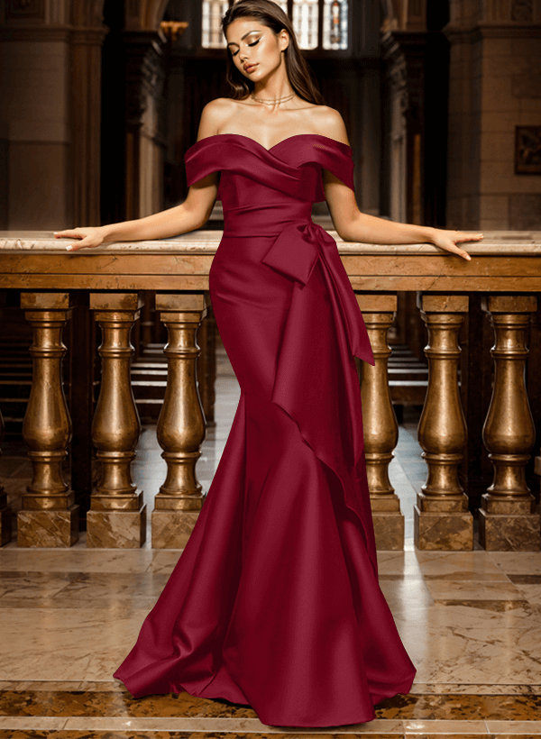 Mermaid Off-The-Shoulder Sleeveless Sweep Train Satin Evening Dresses