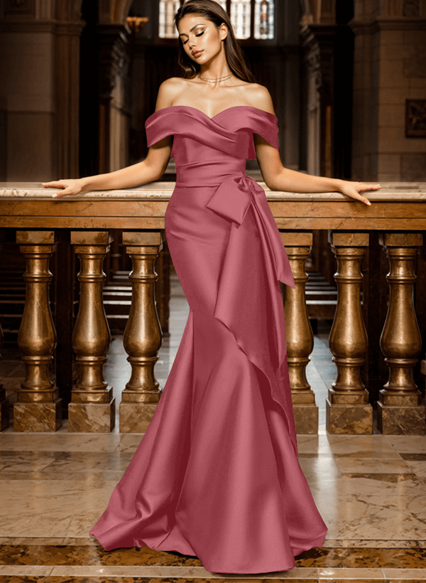 Mermaid Off-The-Shoulder Sleeveless Sweep Train Satin Evening Dresses