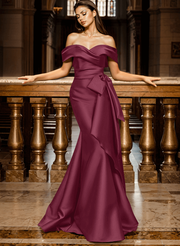 Mermaid Off-The-Shoulder Sleeveless Sweep Train Satin Evening Dresses