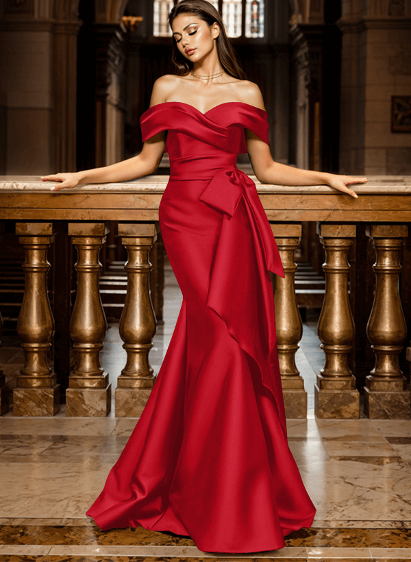 Mermaid Off-The-Shoulder Sleeveless Sweep Train Satin Evening Dresses