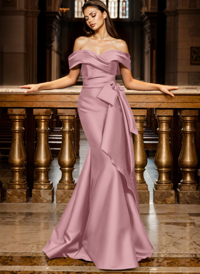 Mermaid Off-The-Shoulder Sleeveless Sweep Train Satin Evening Dresses