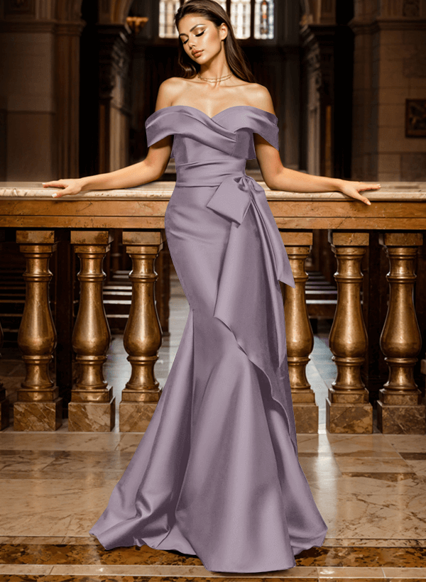 Mermaid Off-The-Shoulder Sleeveless Sweep Train Satin Evening Dresses