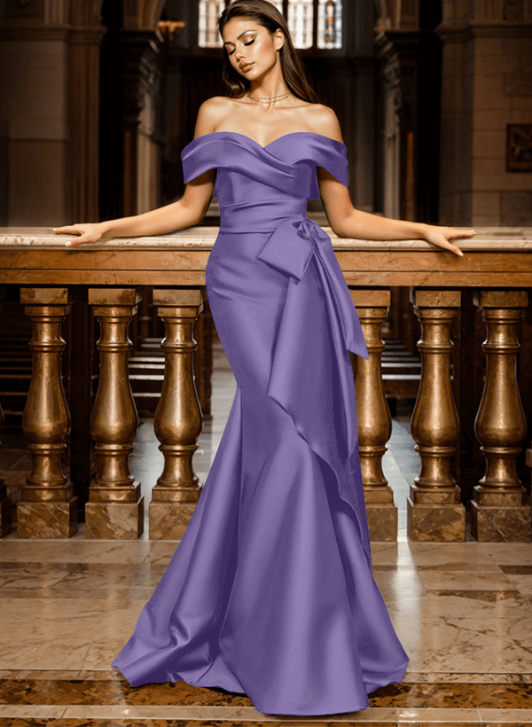 Mermaid Off-The-Shoulder Sleeveless Sweep Train Satin Evening Dresses