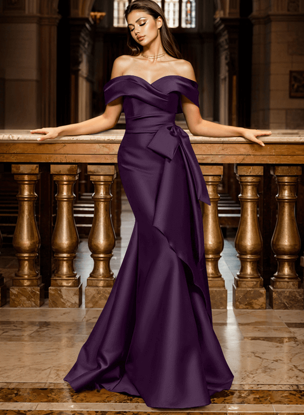 Mermaid Off-The-Shoulder Sleeveless Sweep Train Satin Evening Dresses