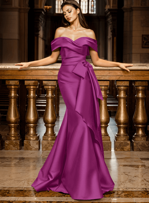 Mermaid Off-The-Shoulder Sleeveless Sweep Train Satin Evening Dresses