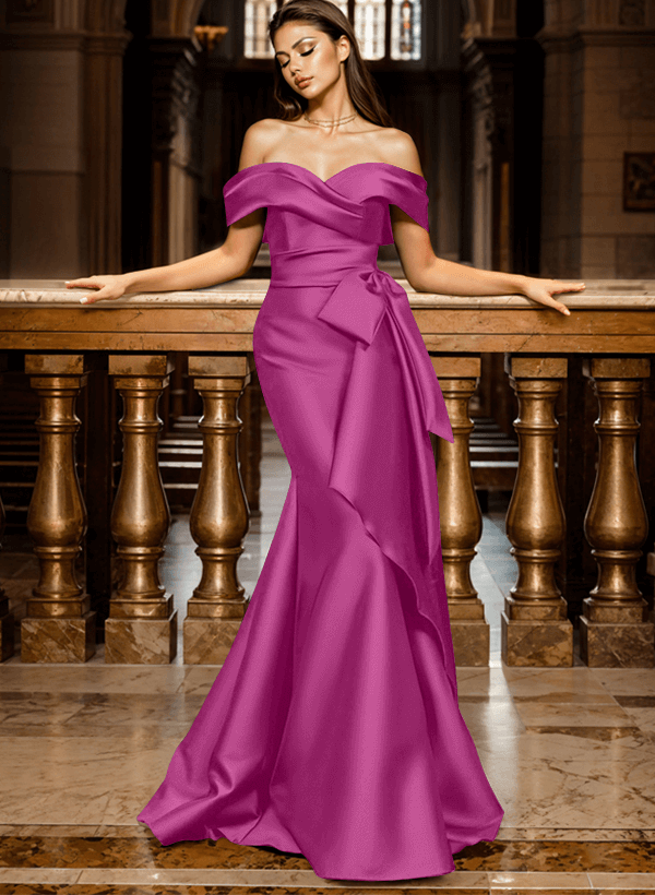 Mermaid Off-The-Shoulder Sleeveless Sweep Train Satin Evening Dresses