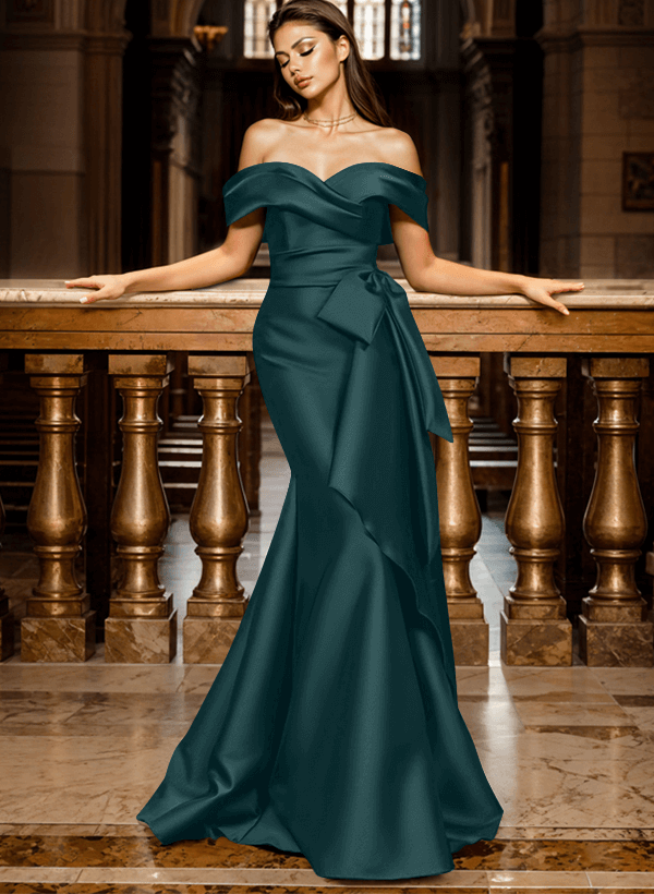 Mermaid Off-The-Shoulder Sleeveless Sweep Train Satin Evening Dresses