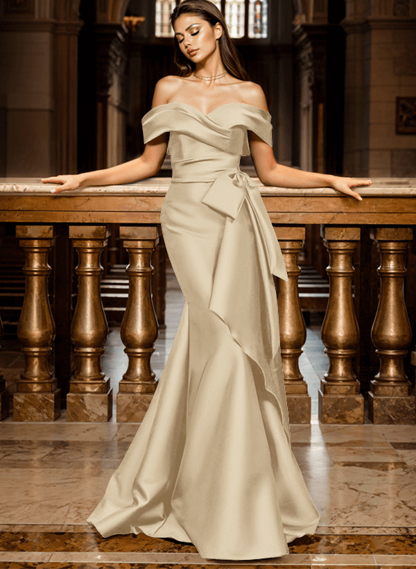 Mermaid Off-The-Shoulder Sleeveless Sweep Train Satin Evening Dresses