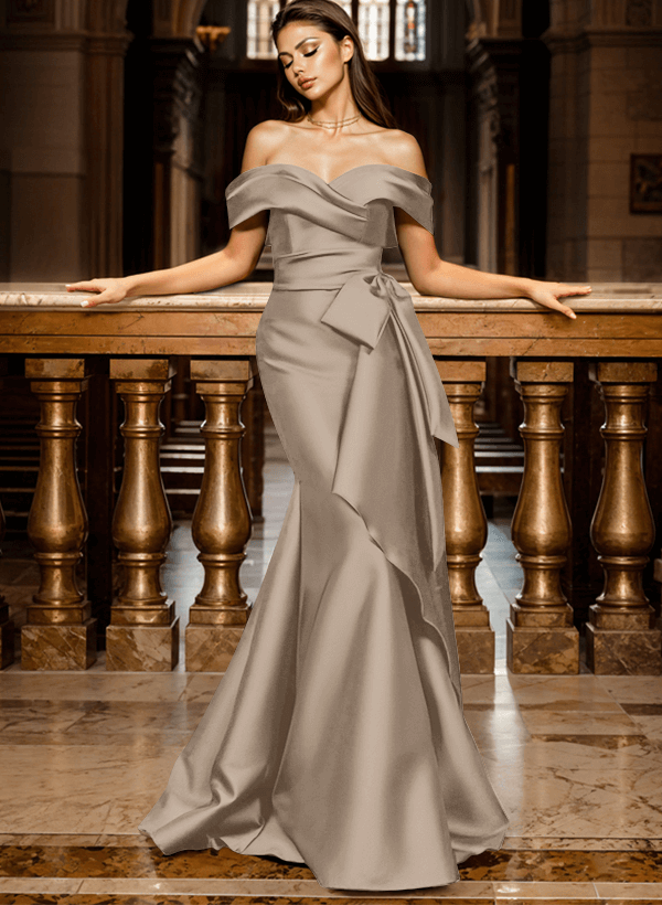 Mermaid Off-The-Shoulder Sleeveless Sweep Train Satin Evening Dresses