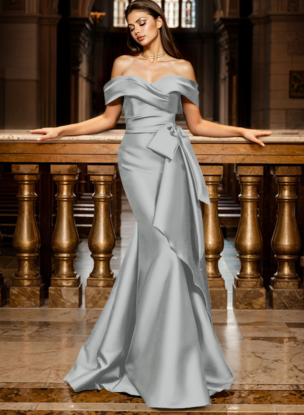Mermaid Off-The-Shoulder Sleeveless Sweep Train Satin Evening Dresses