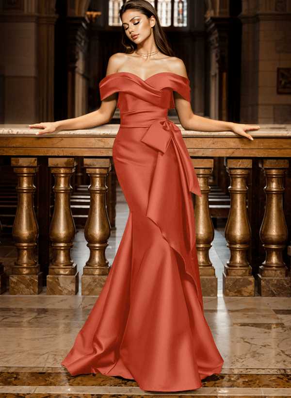Mermaid Off-The-Shoulder Sleeveless Sweep Train Satin Evening Dresses