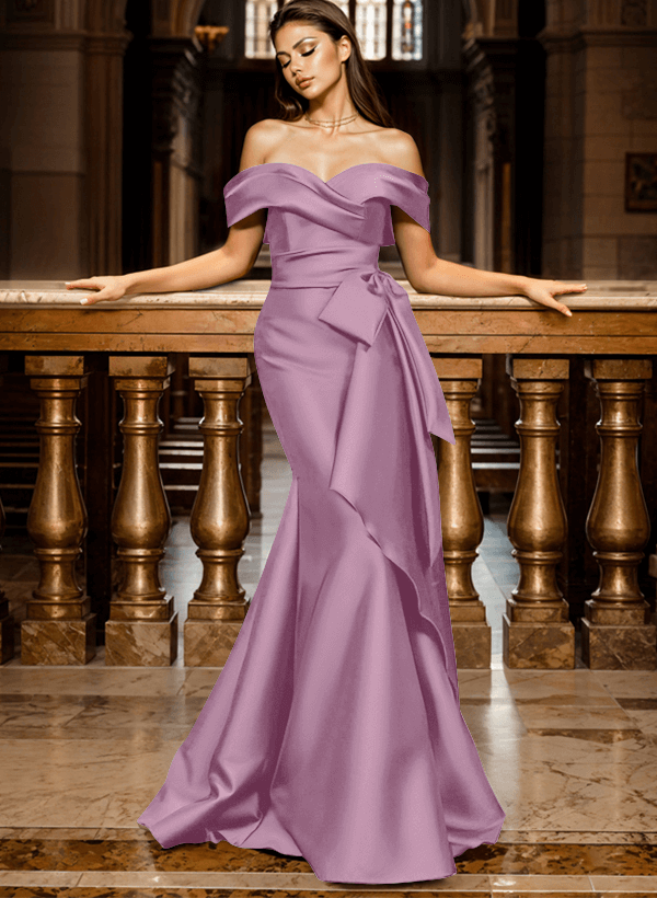 Mermaid Off-The-Shoulder Sleeveless Sweep Train Satin Evening Dresses